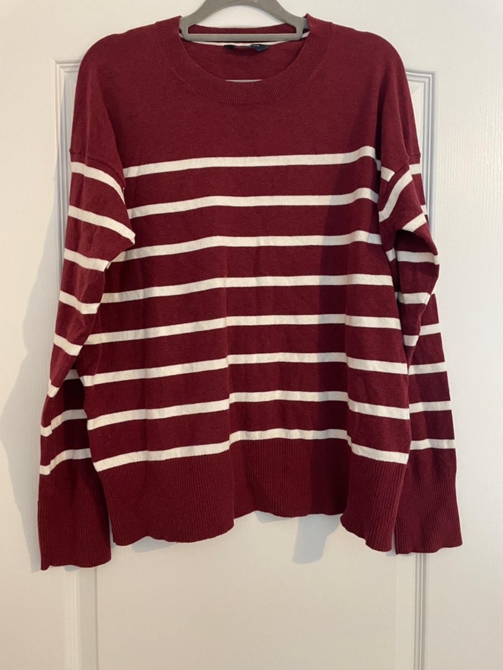 Denver Hayes Burgundy and White Striped Knit Top